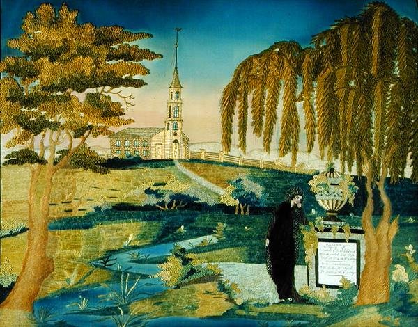 Sanatçının kocasının anıtında duran kadın, c.1800-20 (ipek) by Ann D. Beckman