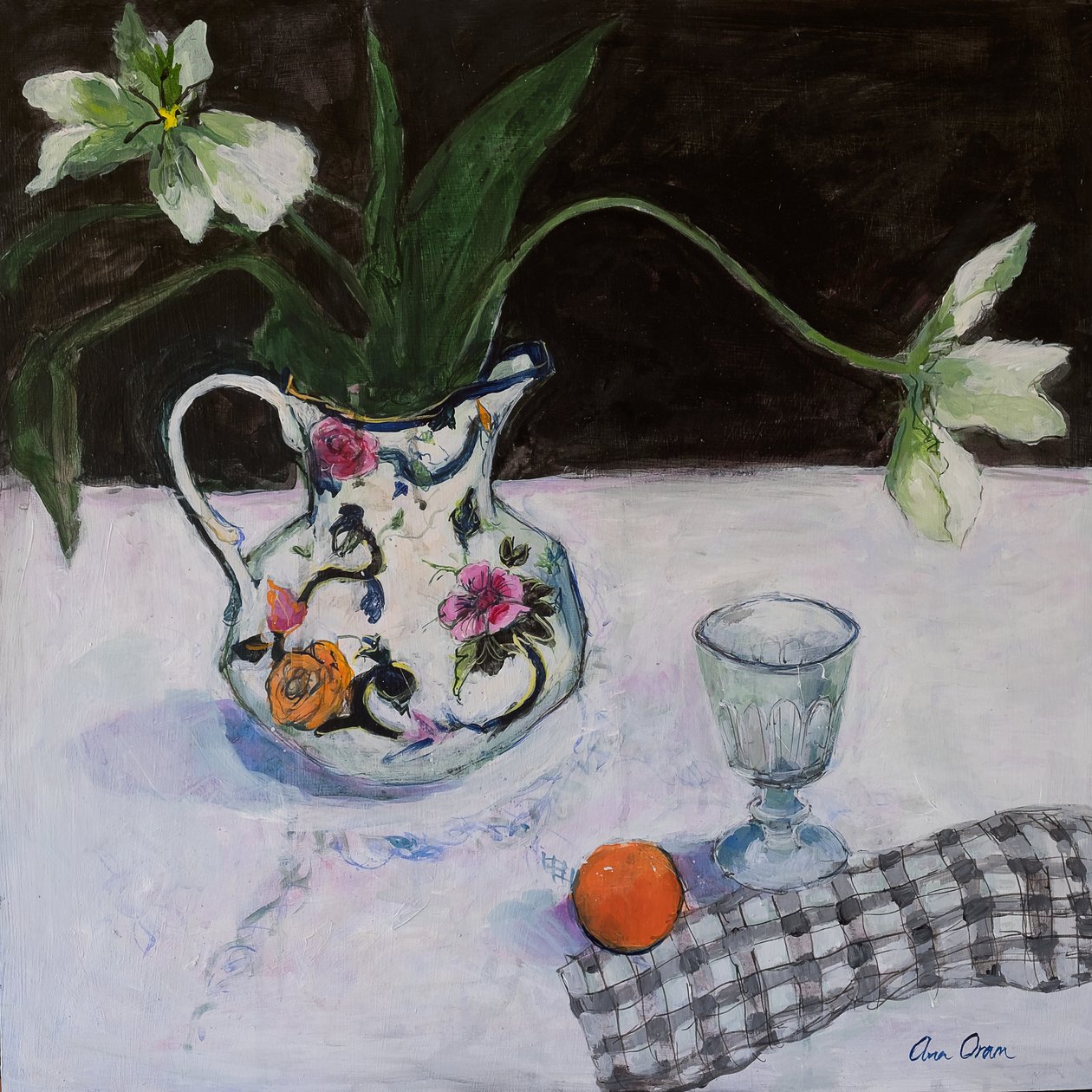 Beyaz Lale ve Bardak ile Natürmort, 2019 (Akrilik) by Ann Oram