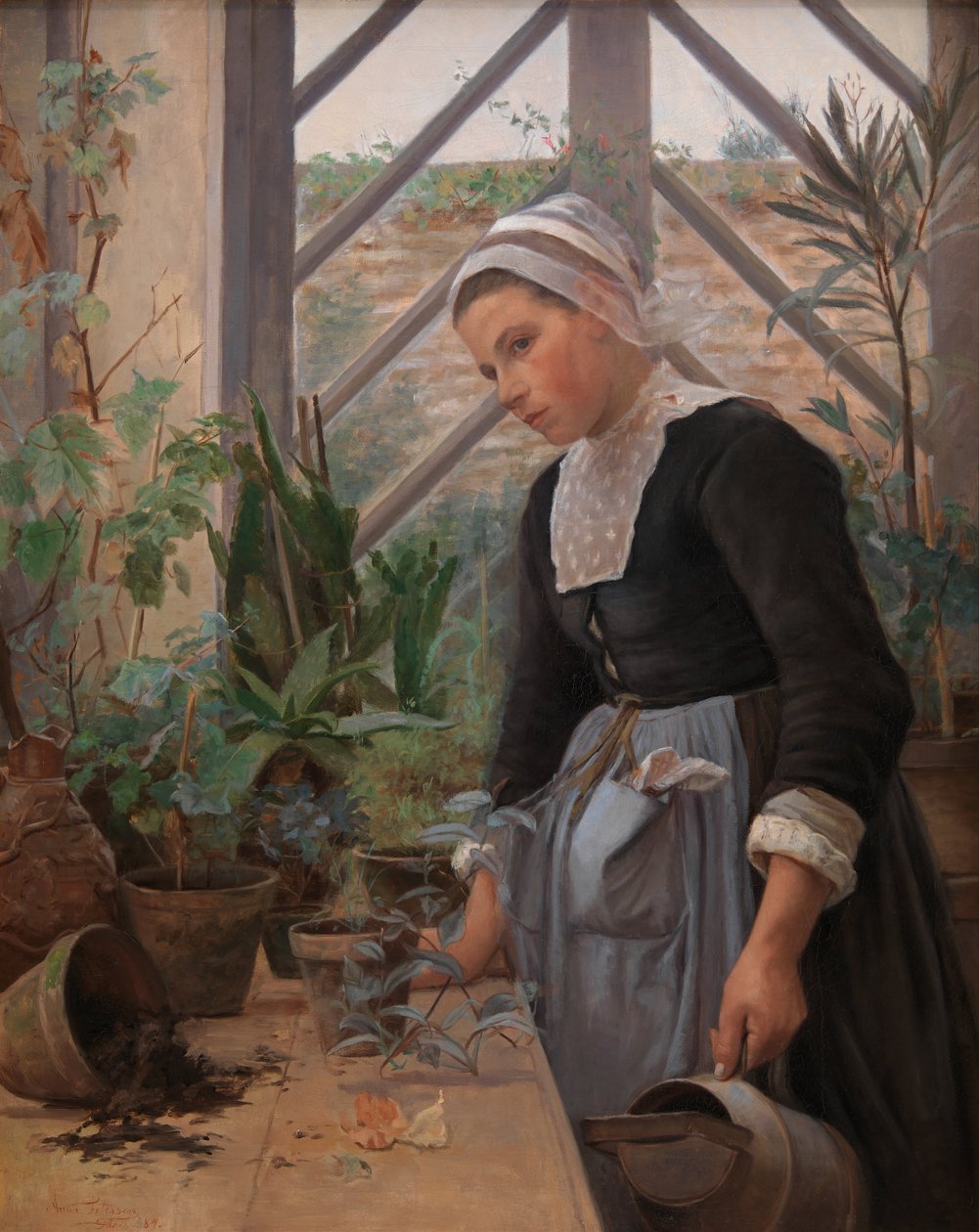 Seradaki Bitkilere Bakan Breton Kız by Anna Petersen