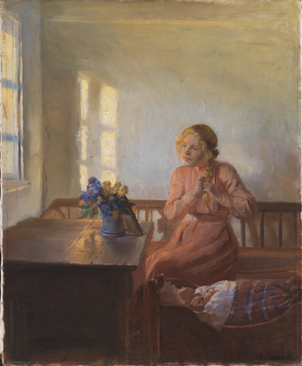 Saçlarını ören genç bir kız by Anna Ancher