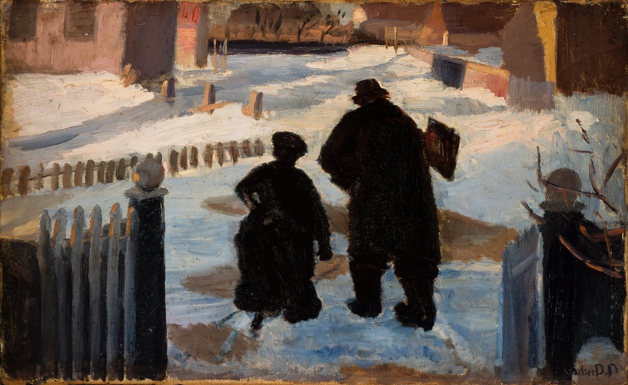 Michael Ancher, orgcu Helene Christensen eşliğinde stüdyosuna giderken by Anna Ancher