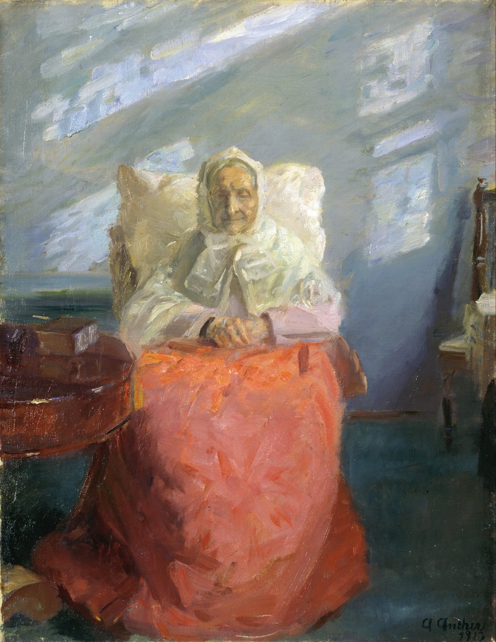 Bayan Ane Brondum mavi odada by Anna Ancher