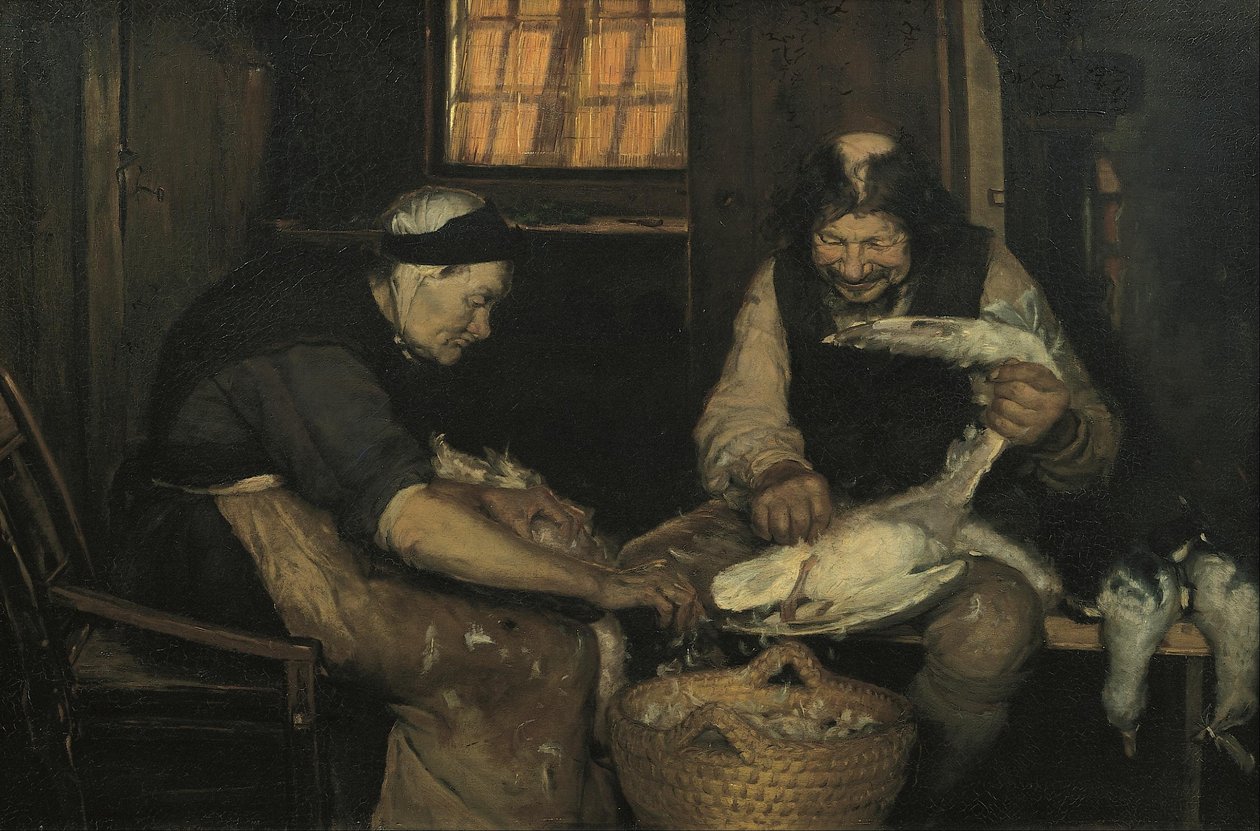 Yaşlı çift martılar yoluyor. Lars Gaihede ve eski Lene by Anna Ancher