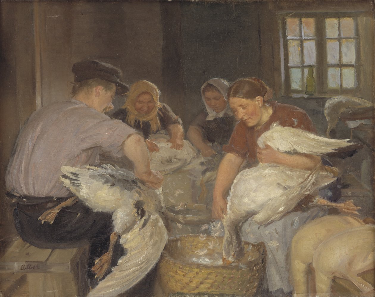 kazları yolmak by Anna Ancher
