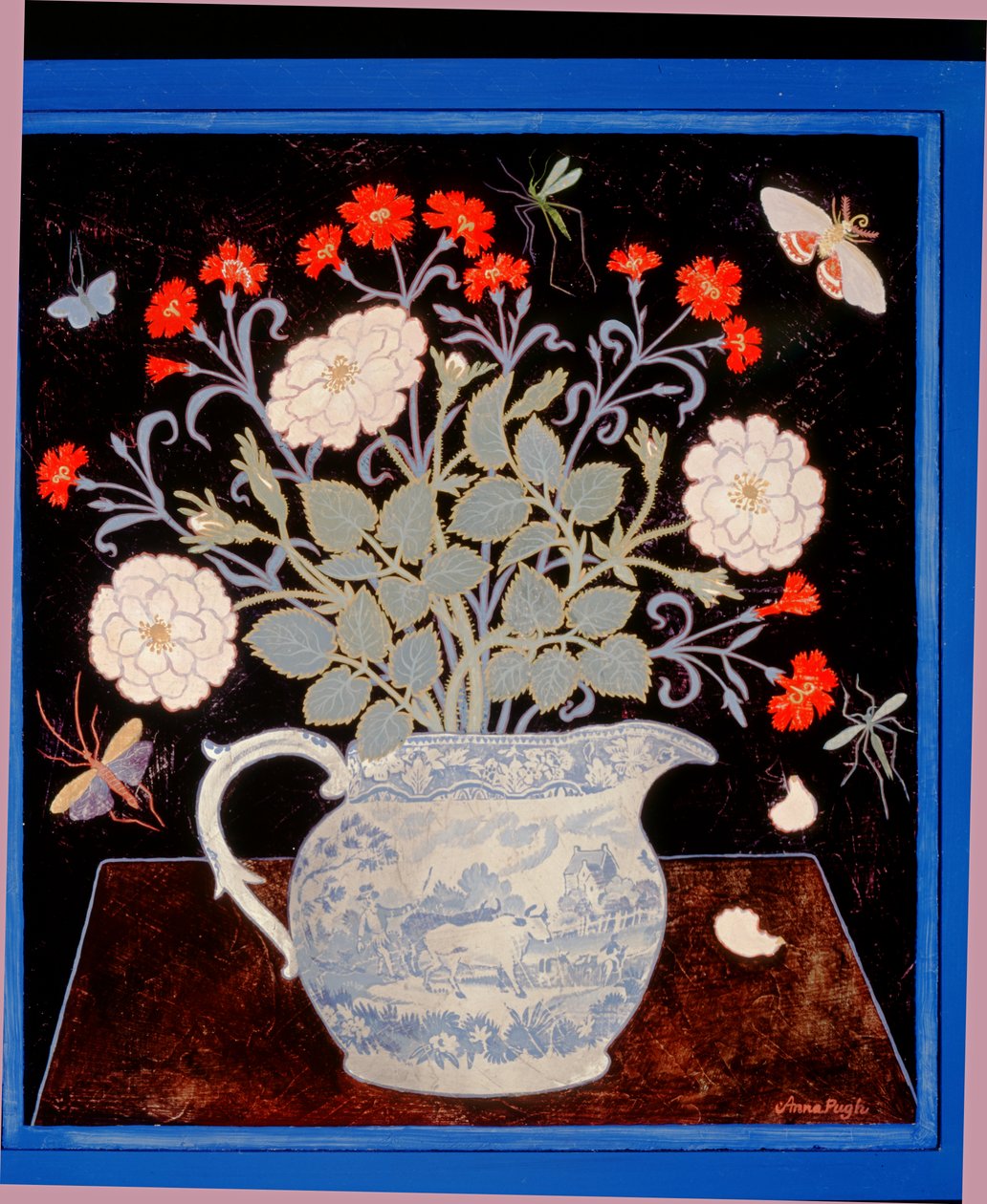 Mavi Sürahi ve Kırmızı Pembeler by Anna Pugh