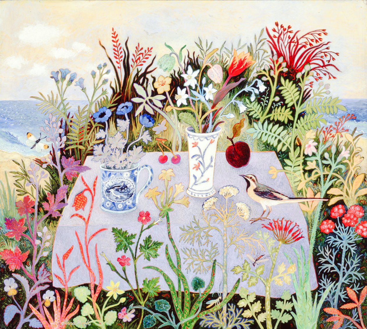 Masa üzerinde çiçekler, 2004 (akrilik) by Anna Pugh