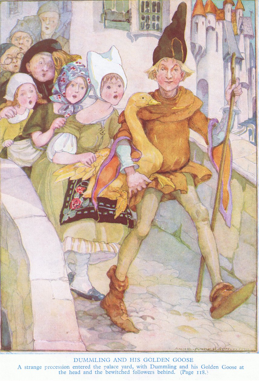 Dummling ve altın kazı: Saray avlusuna garip bir alay girdi by Anne Anderson