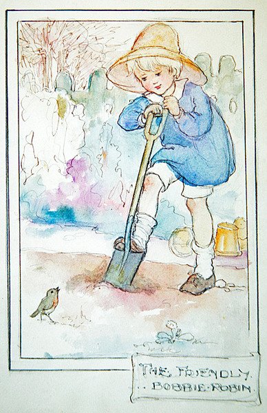 The Friendly Robbie Robin, c.1916 (kağıt üzerine suluboya ve kurşun kalemle kalem ve mürekkep) by Anne Anderson