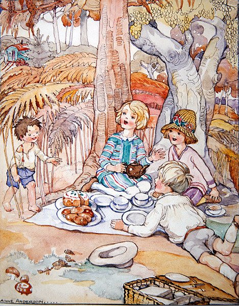 Piknik (kağıt üzerine sulu boya ile kalem ve mürekkep) by Anne Anderson