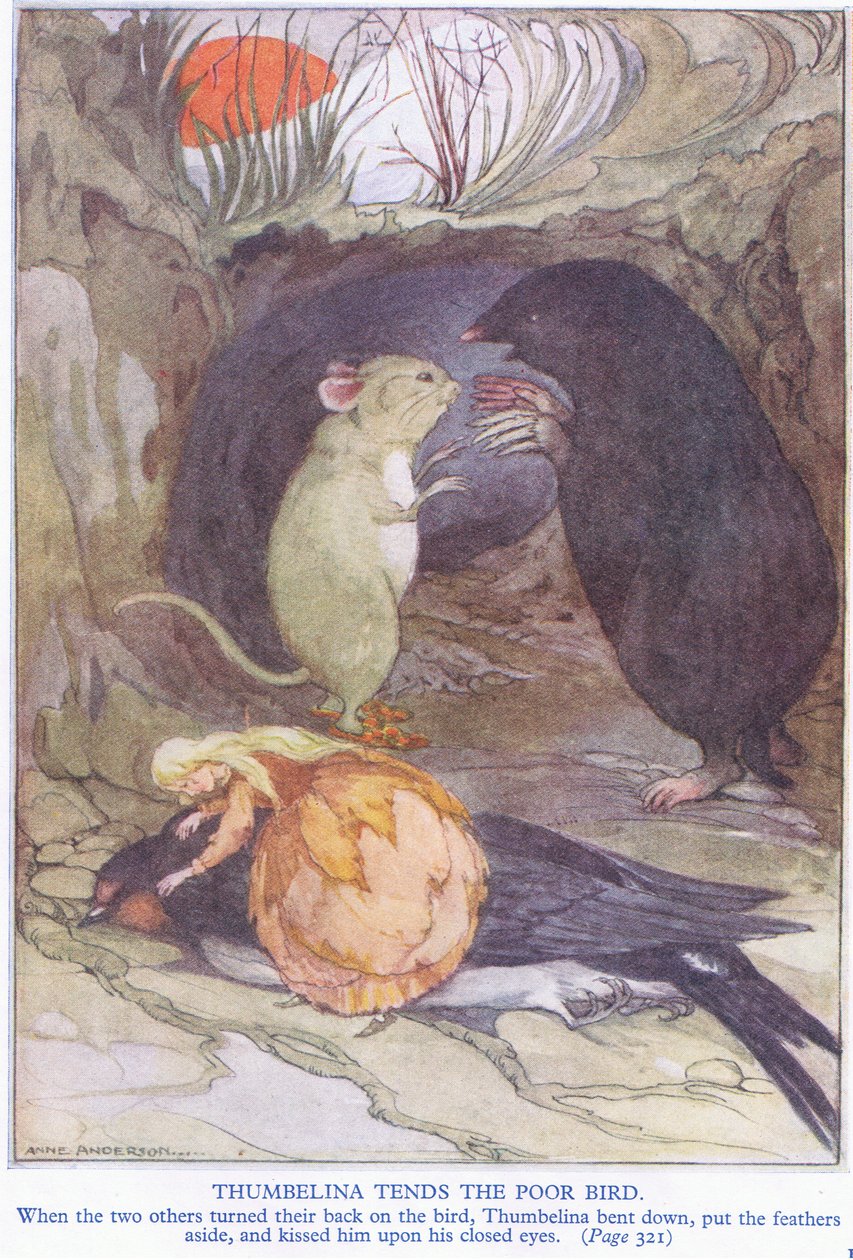 Thumbelina zavallı kuşa yöneliyor by Anne Anderson