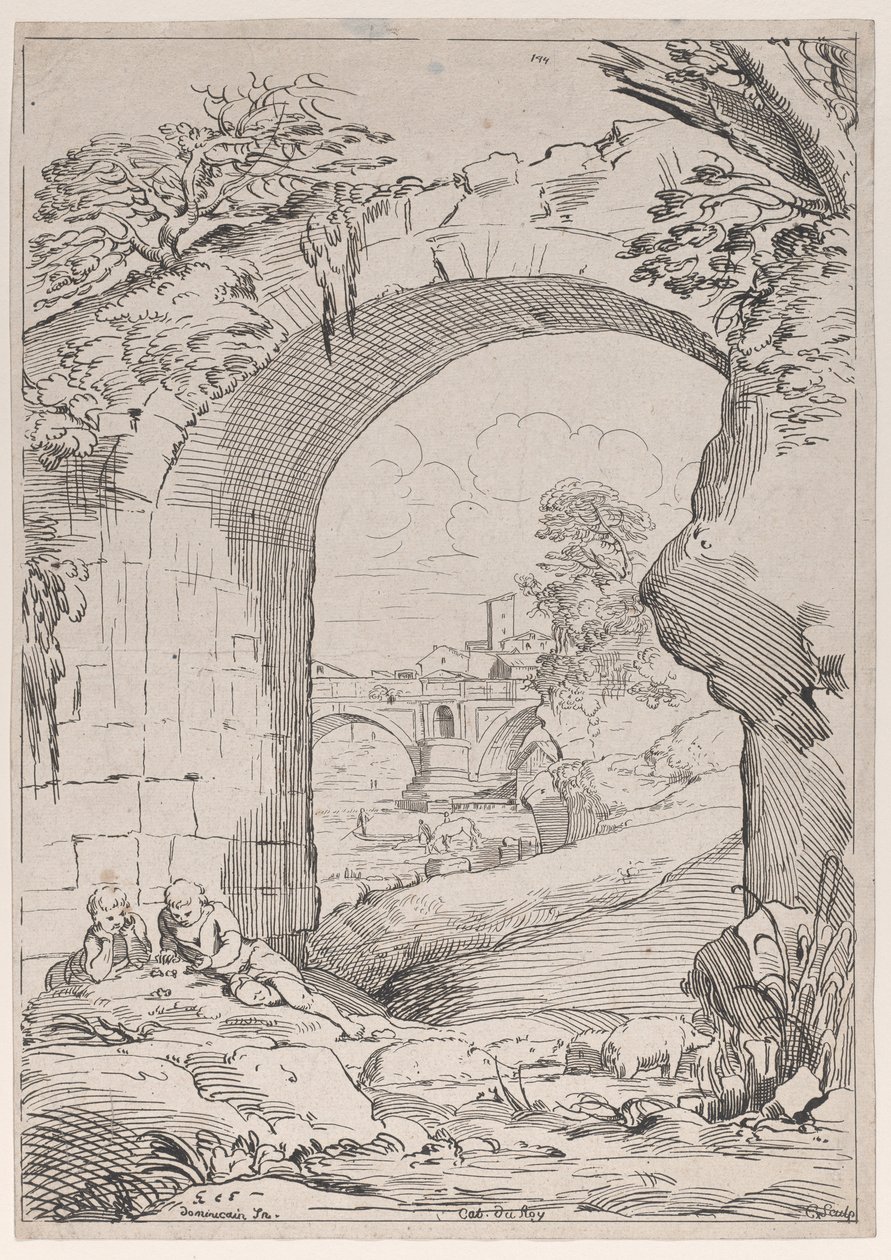 Köprü ile manzara, 18. yüzyıl. by Anne Claude Philippe de Caylus