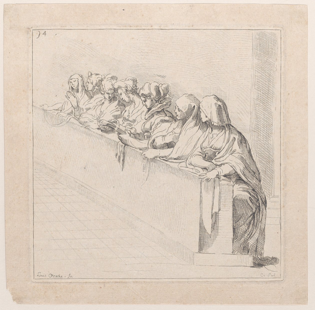 Alçak Bir Duvarın Arkasında Oturan Yedi Kadın, 18. yüzyıl. by Anne Claude Philippe de Caylus