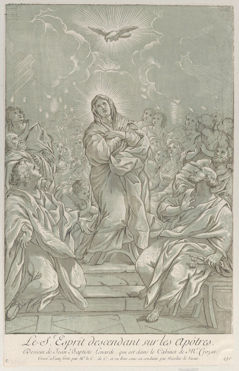 Pentekost, merkezde Bakire, yukarıda Kutsal Ruh ve Havariler..., yakl. 1729. by Anne Claude Philippe de Caylus