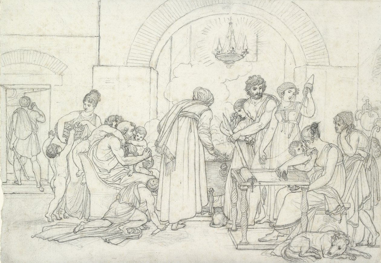 Antik Çağda Rustik İç Mekan (ince dokulu beyaz kağıt üzerine siyah tebeşir) by Anne Louis Girodet de Roucy Trioson