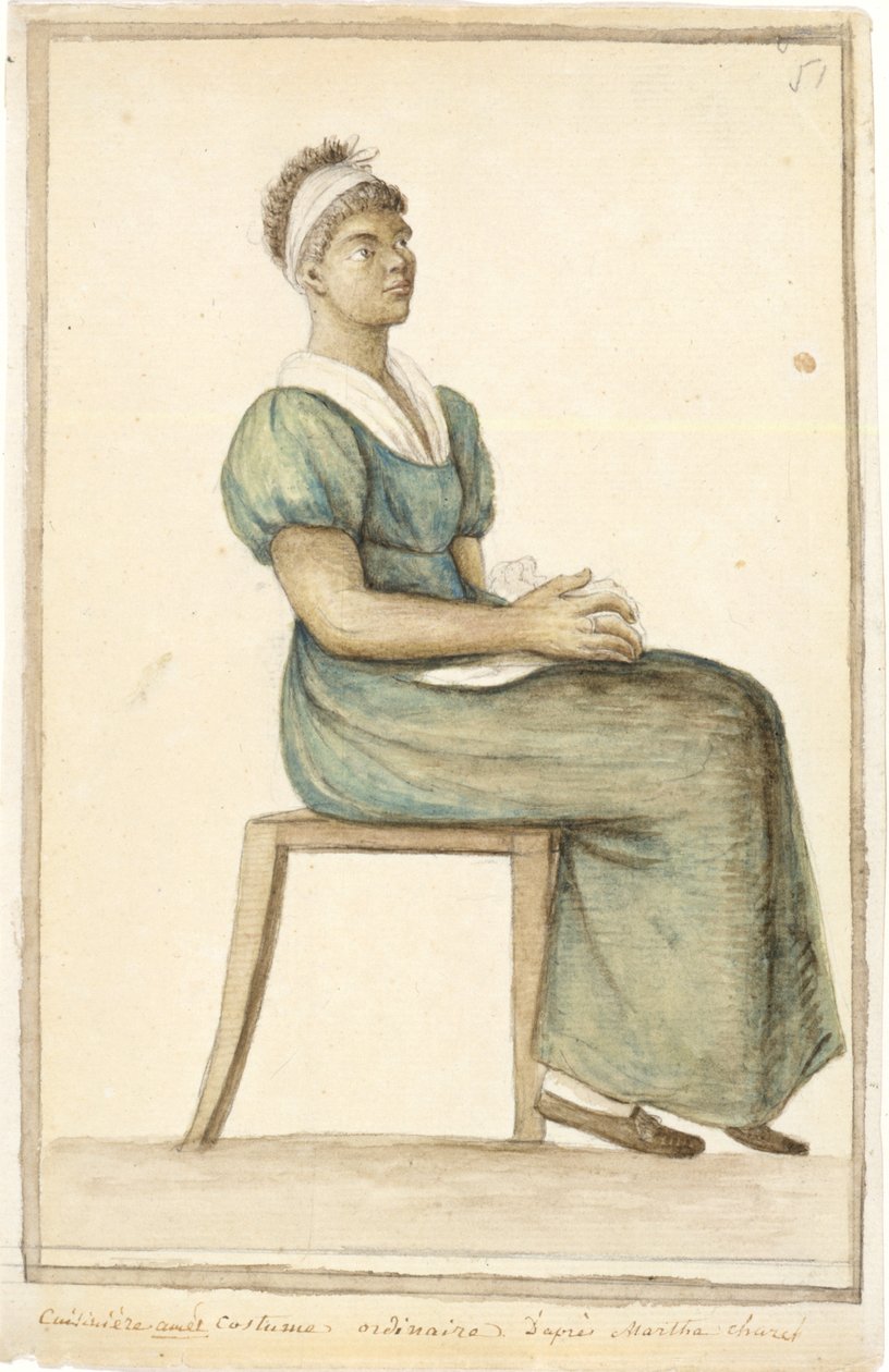 Sıradan Kostümlü Bir Afrikalı-Amerikalı Aşçının Portresi, tarihsiz (kağıt üzerine suluboya, grafit ve kahverengi mürekkep) by Anne Marguerite Hyde de Neuville