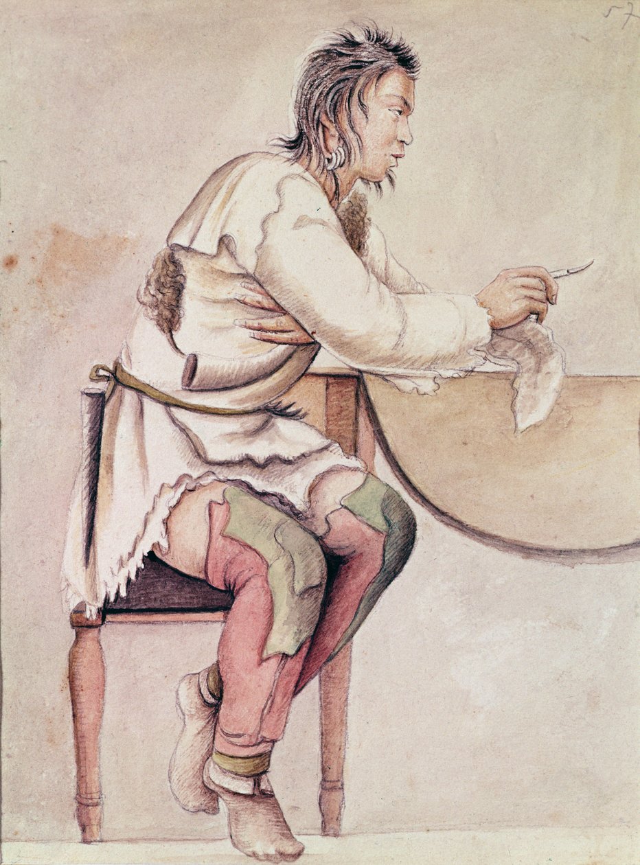 Bir Kızılderili Portresi (Kırmızı Ceket) (kağıt üzerine suluboya) by Anne Marguerite Hyde de Neuville