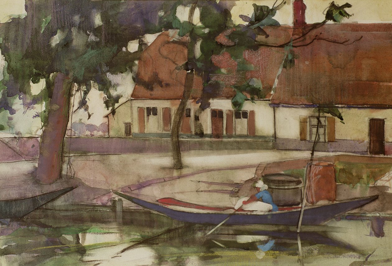 Kanalda Tekne, Fransız Köyü by Anne Redpath