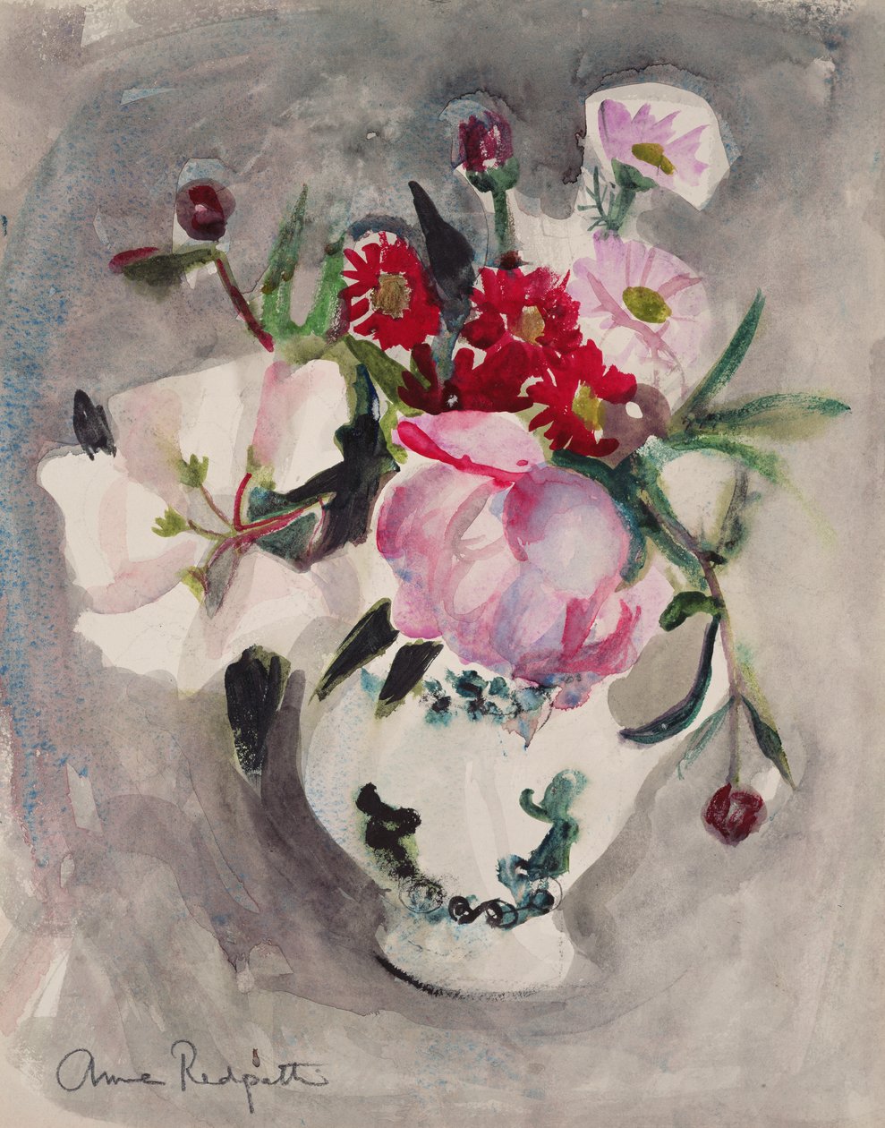 Çiçekler, 1955 dolayları (kağıt üzerine suluboya) by Anne Redpath