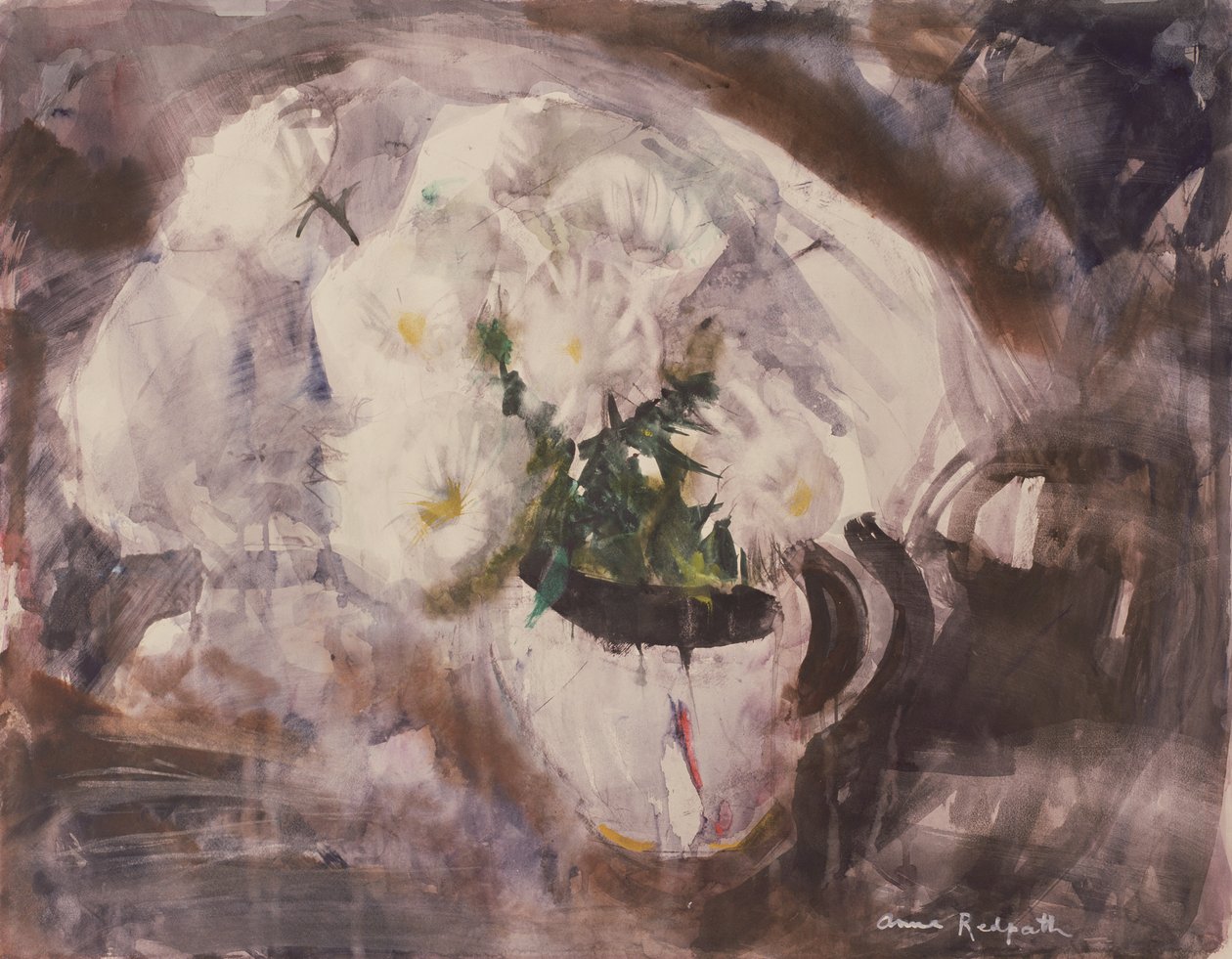 Beyaz Sürahide Beyaz Çiçekler, 1960 dolayları (kağıt üzerine suluboya) by Anne Redpath