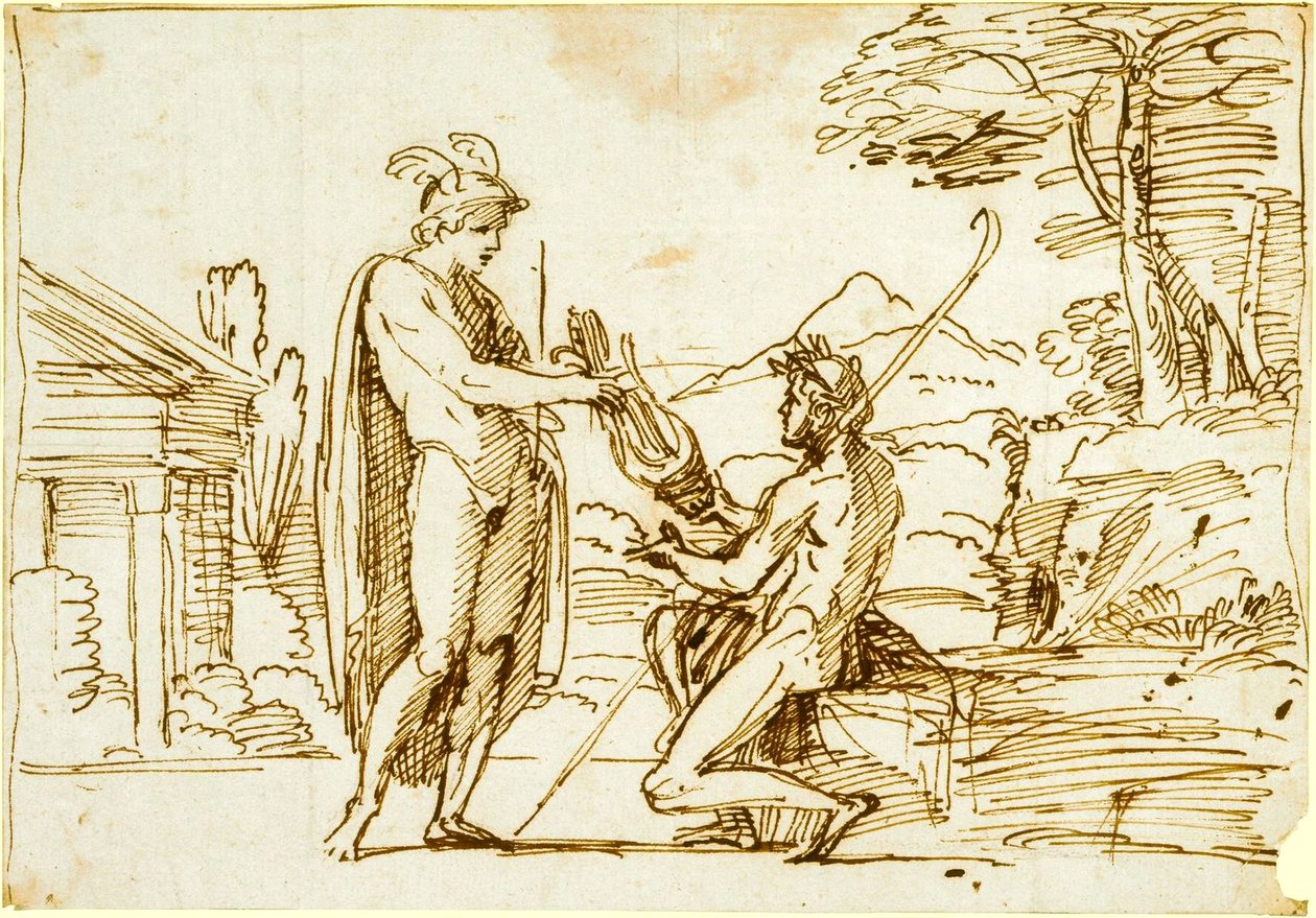 Apollo, Farnese Galerisi için Merkür çalışmasından lir alıyor by Annibale Carracci