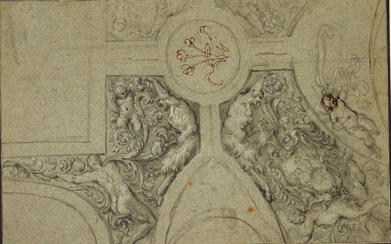 Camerino Farnese için tavanın dekoratif çerçevesi için tasarım by Annibale Carracci