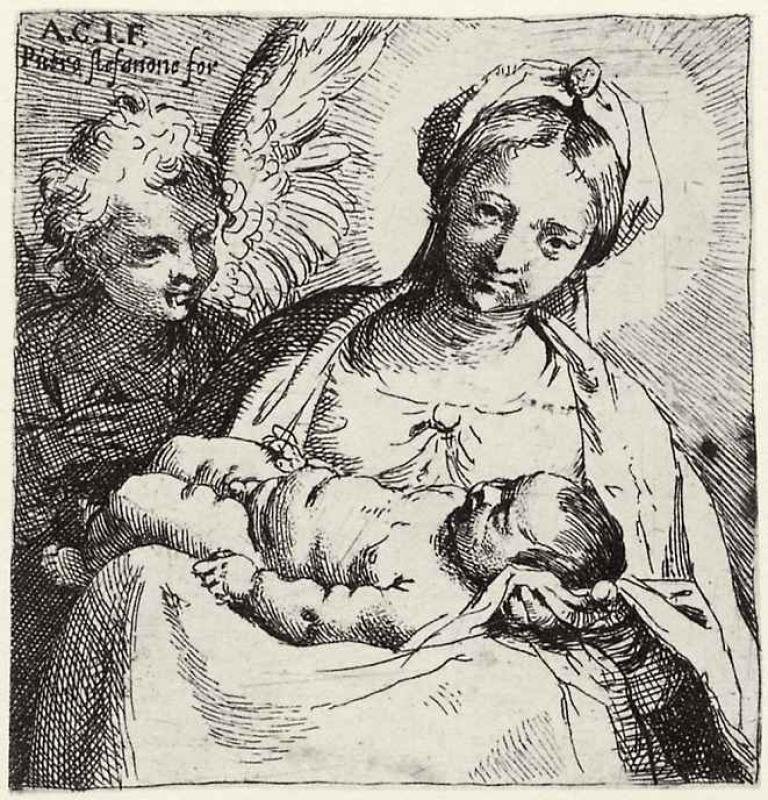 Bir Melekle Madonna ve Çocuk by Annibale Carracci