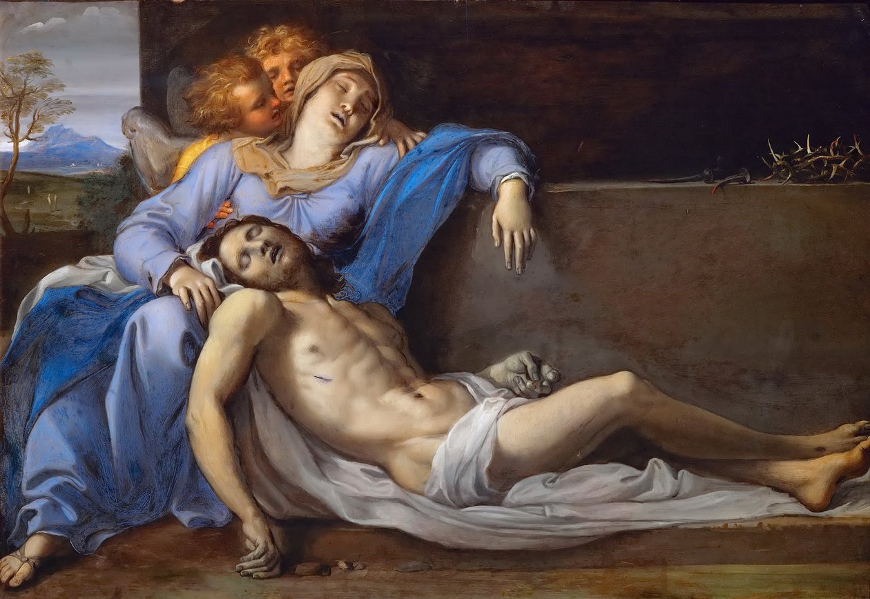 İki melek ile Pietà by Annibale Carracci