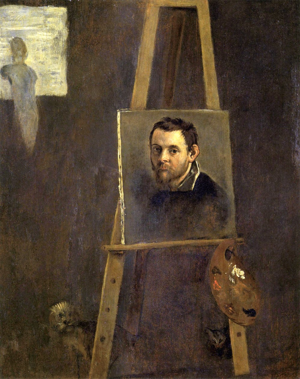 Bir Atölyede Bir Şövale Üzerinde Otoportre by Annibale Carracci