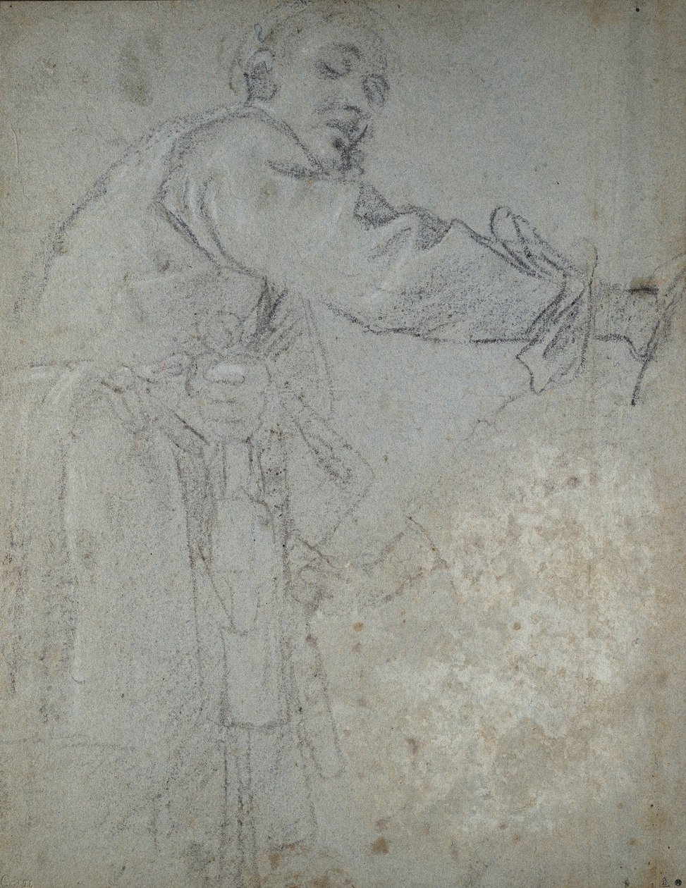 Dökümlü bir erkek figürünün incelenmesi (kağıt üzerinde tebeşir) by Annibale Carracci
