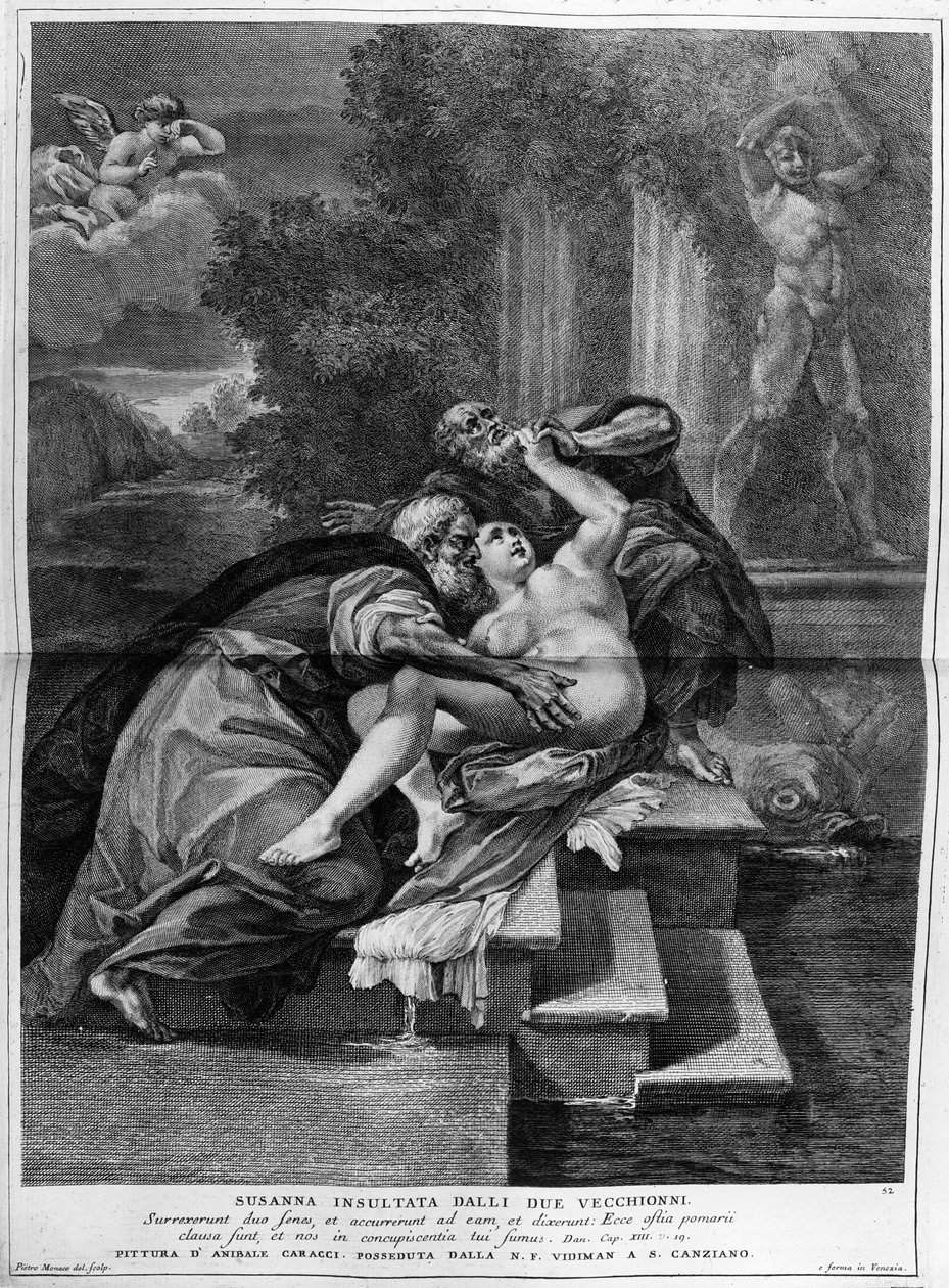 Susanna ve yaşlılar, Pietro Monaco tarafından oyulmuş, c.1740 by Annibale Carracci