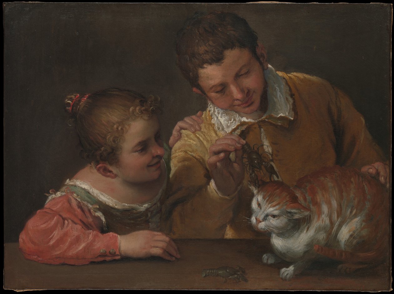 Bir Kediyi Alay Eden İki Çocuk by Annibale Carracci