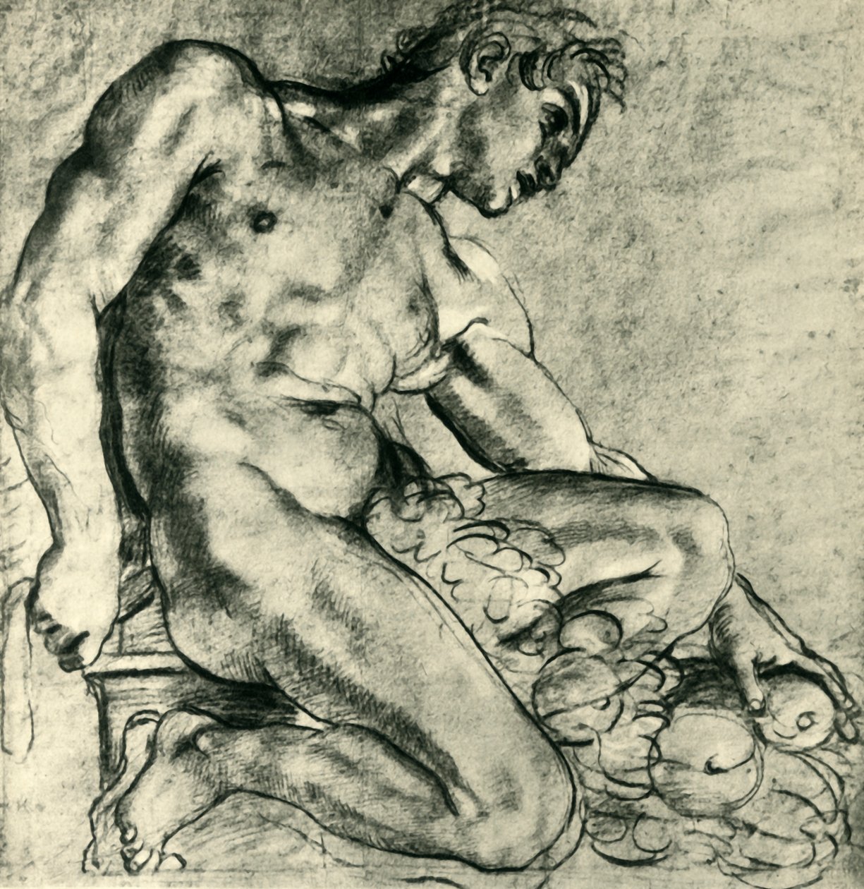 Çelenkli Oturan Bir Ignudo, 1598-1599, 1943. by Annibale Carracci