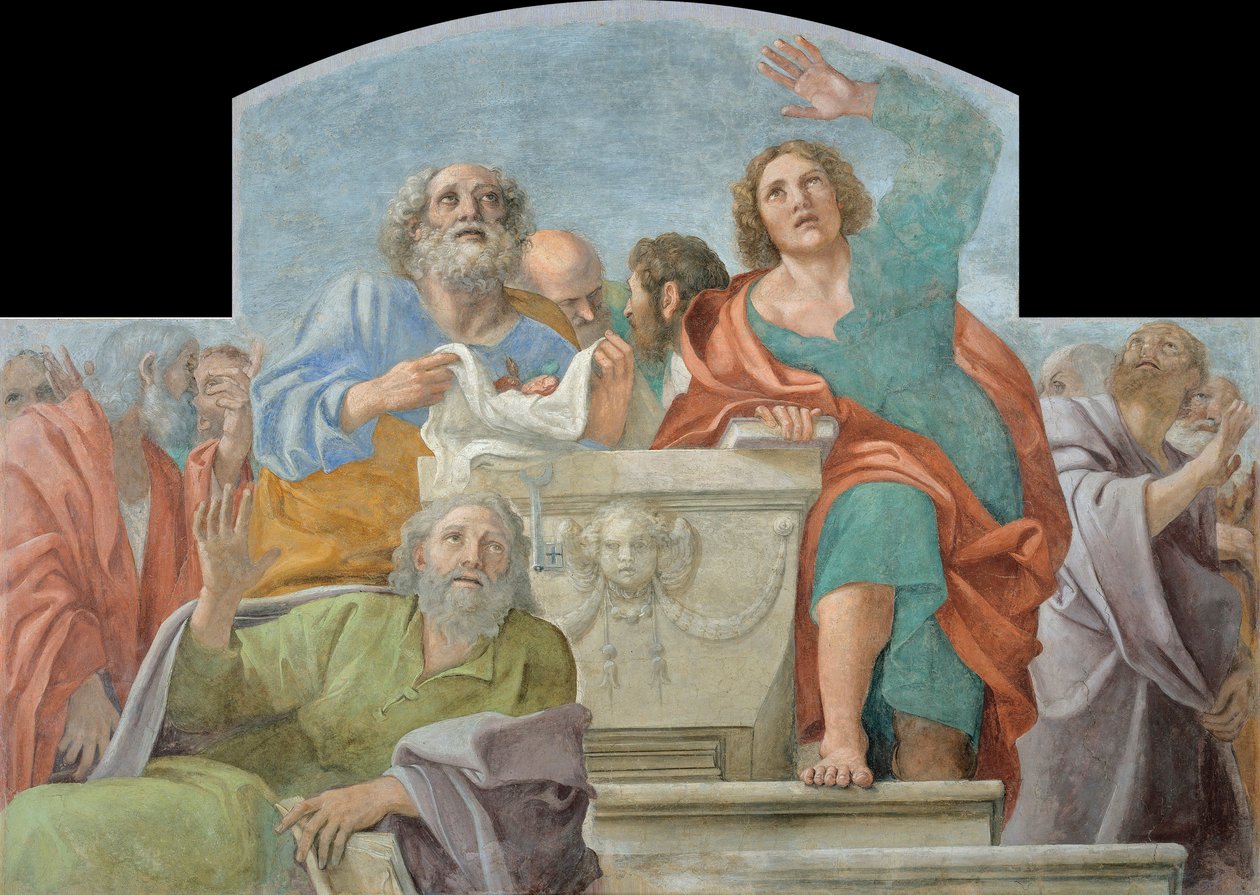 Apotres pres du sepulcre vide - Peinture de Annibale Carracci (1560-1609) Boş Kabir Fresk Etrafında Havariler 1604-1607 Museu Nacional d