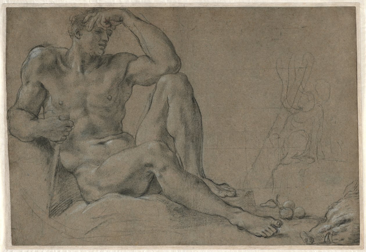 Herkül Dinlenme (rekto); Saplı Ayaklı Kap (verso) by Annibale Carracci