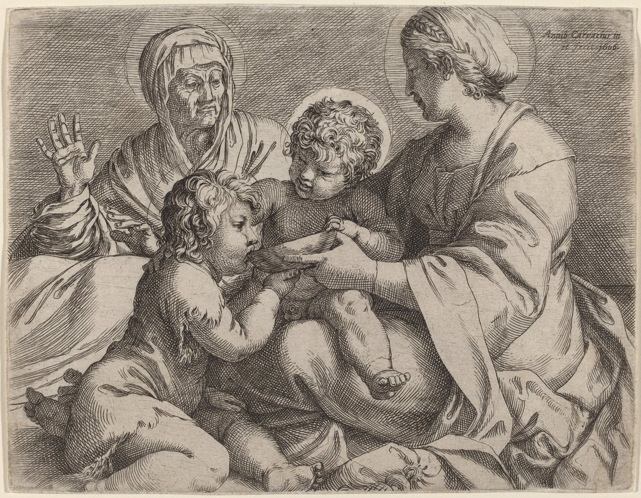 Aziz Elizabeth ve Vaftizci Yahya ile Madonna ve Çocuk (La Madonna della Scodella) by Annibale Carracci