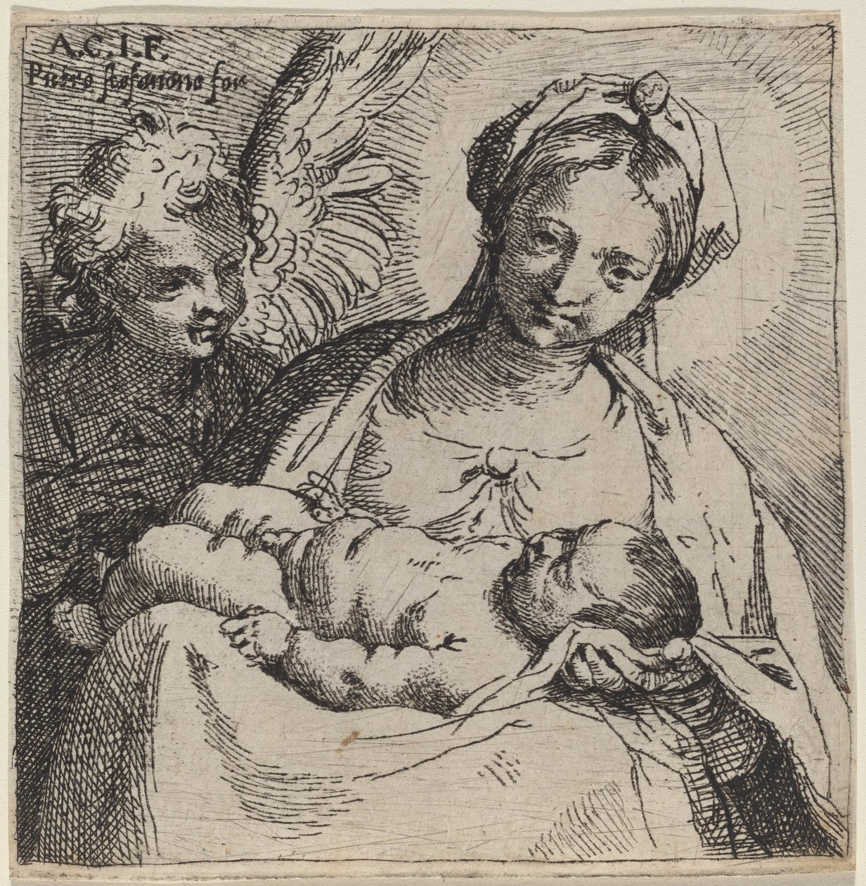 Bir Melekle Madonna ve Çocuk by Annibale Carracci