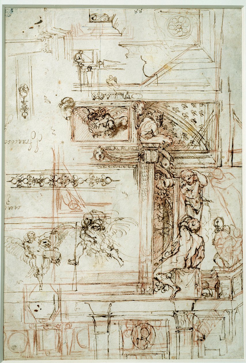 Farnese galerisi için proje. Annibal Carracci Dit Carrache (1560-1609) tarafından çizim by Annibale Carracci