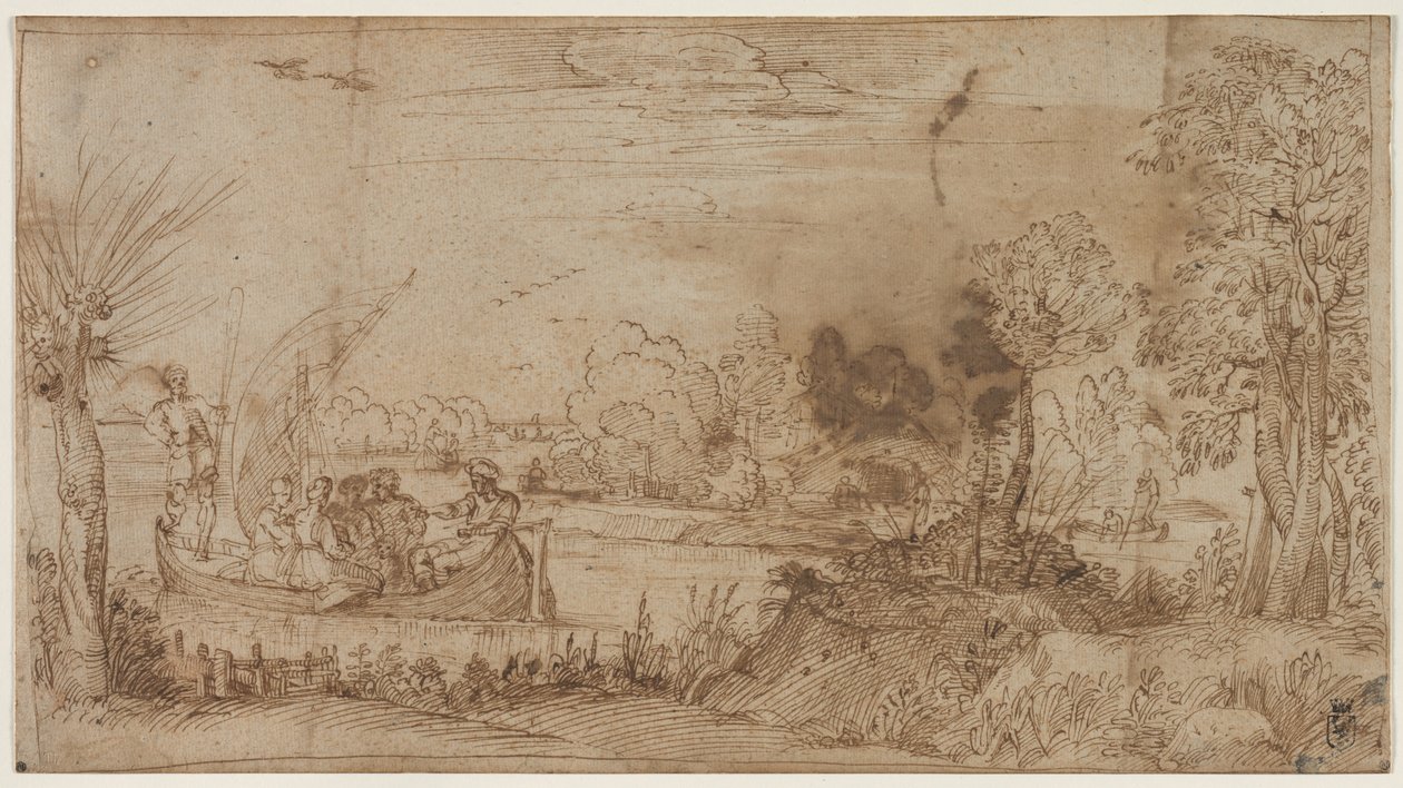 Teknelerle Nehir Manzarası, c. 1590. by Annibale Carracci