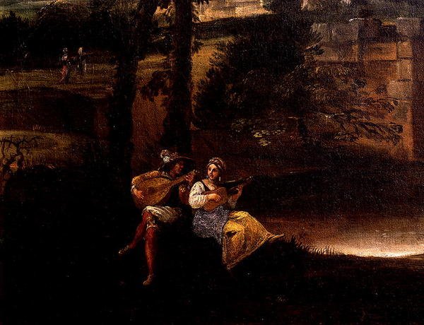 Köprülü Roma Manzarası (tuval üzerine yağlı boya) (186429 ve 186430 detayı) by Annibale Carracci