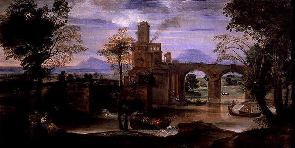 Köprülü Roma Manzarası (tuval üzerine yağlı boya) (ayrıca bkz. 186430 ve 186431) by Annibale Carracci