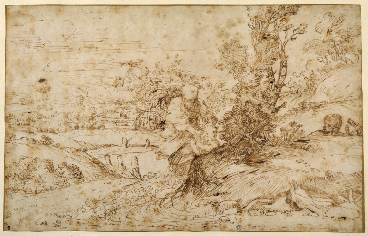 Uçuştan Dönüş (kağıt üzerine kalem ve kahverengi mürekkep) by Annibale Carracci