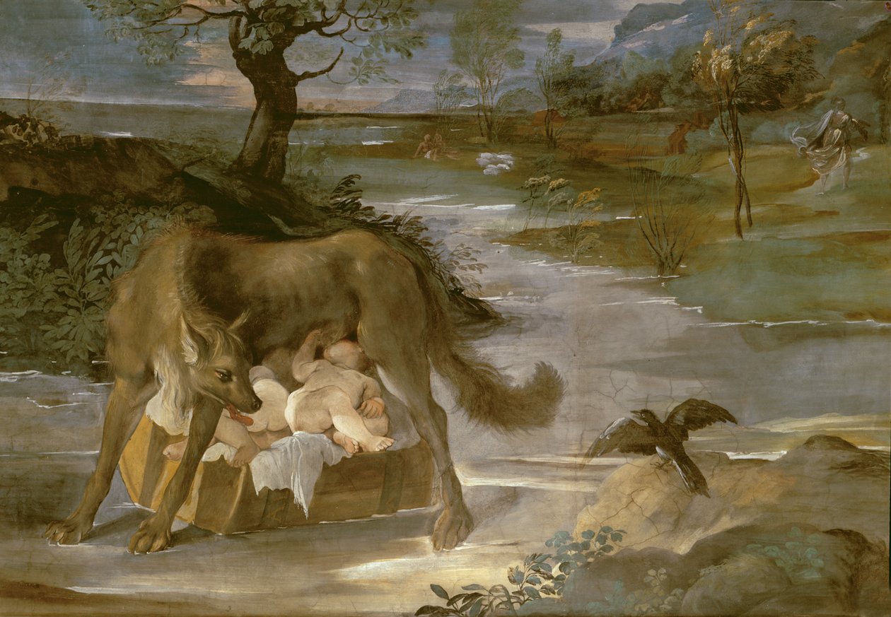 Dişi Kurt Emziren Romulus ve Remus, Romulus Tarihinden Döngü, c.1590 by Annibale Copy Carracci