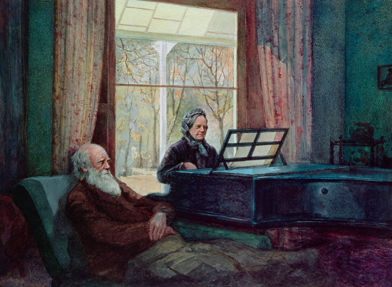 Charles Darwin ve eşi piyanoda by Unbekannt Unbekannt