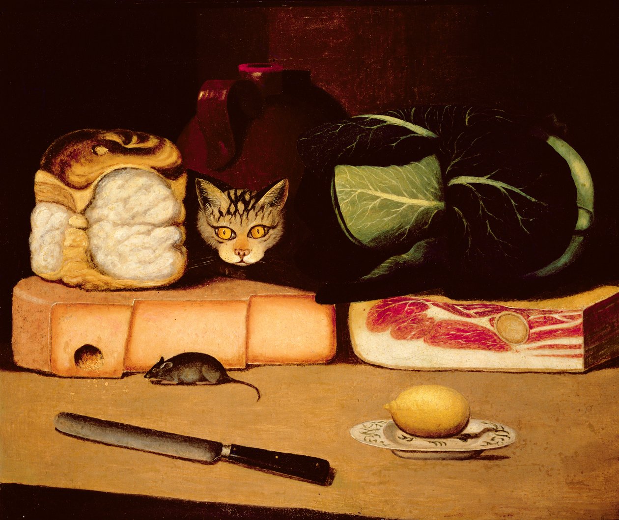 Kedi ve Fare ile Natürmort, İlkel Okul, 1820 by Unbekannt Unbekannt