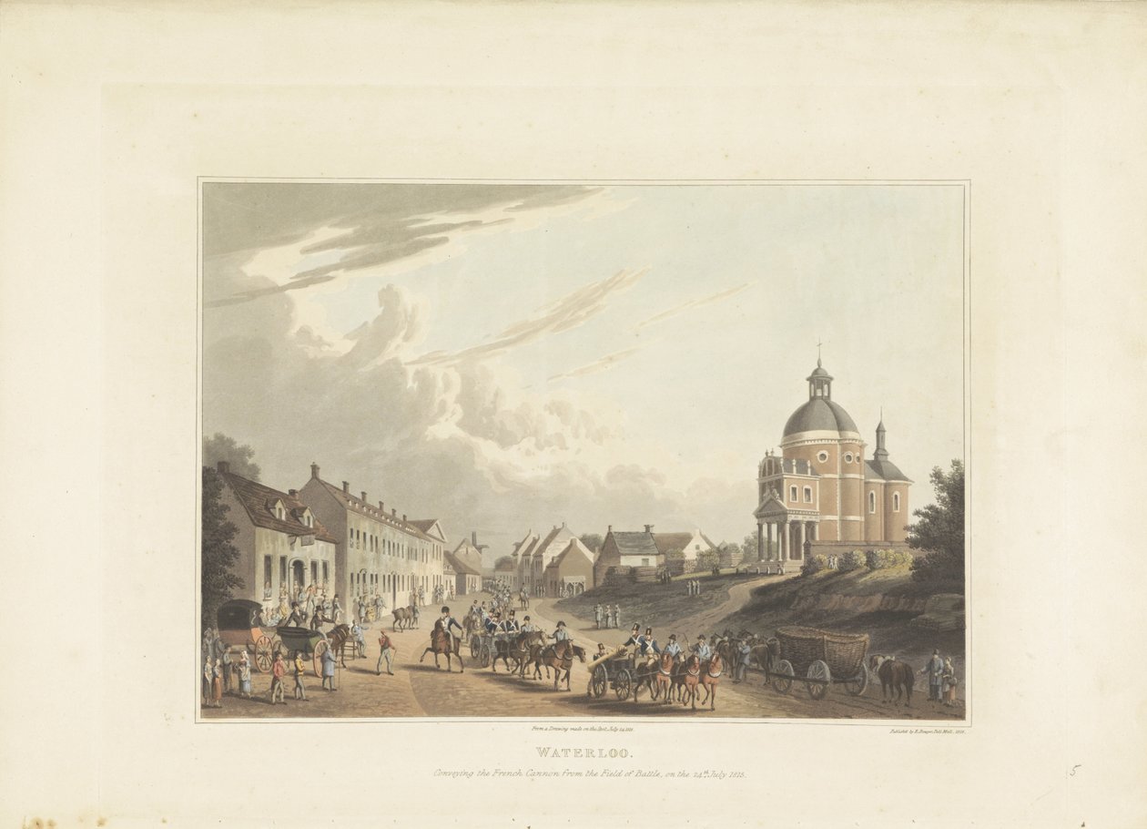 Afvoer van Franse kanonnen kapı Waterloo Waterloo. Fransız Topunu Savaş Alanından Taşımak, 24 Temmuz 1815 (nesnedeki başlık) by Anonymous