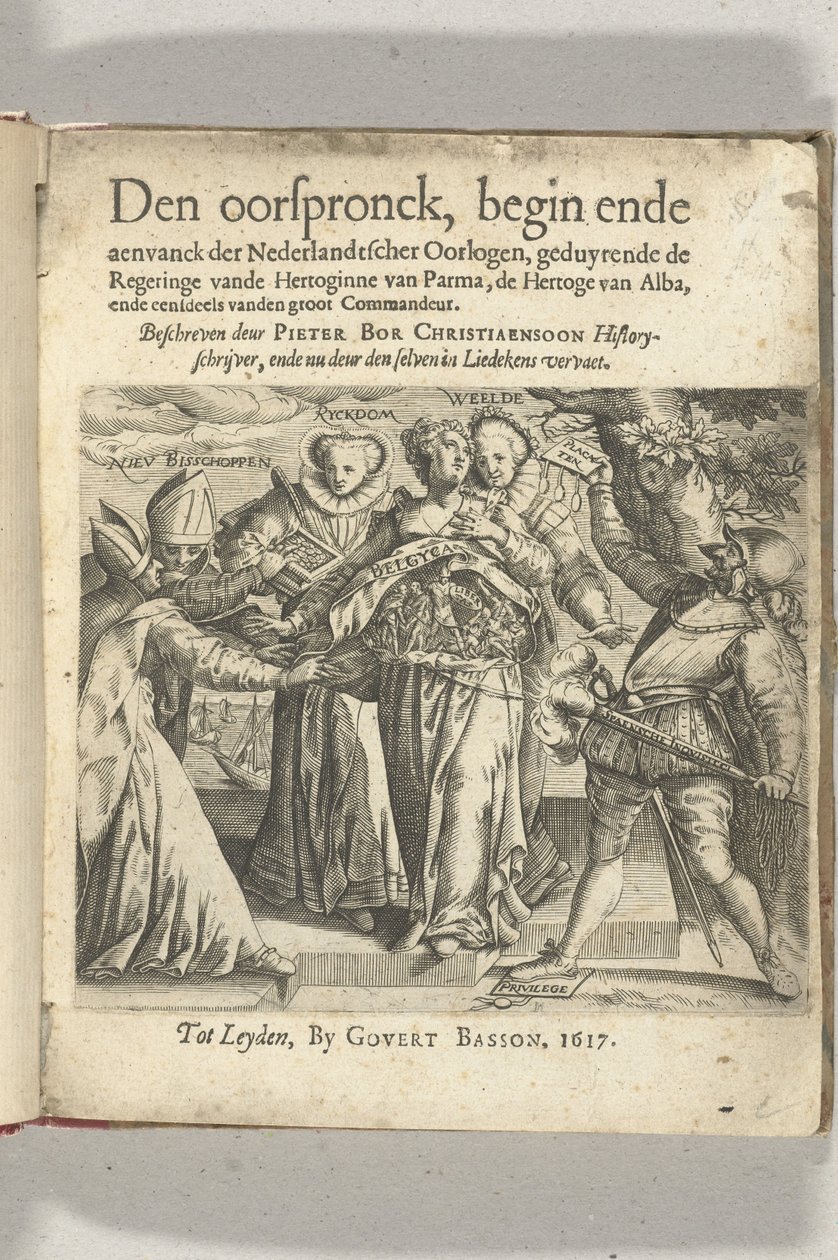 Alegorik başlık sayfası: Pieter Christiaansz Bor, Den Oorspronck, Hollanda Savaşlarının Başlangıcı ve Ayrılışı, 1617 by Anonymous