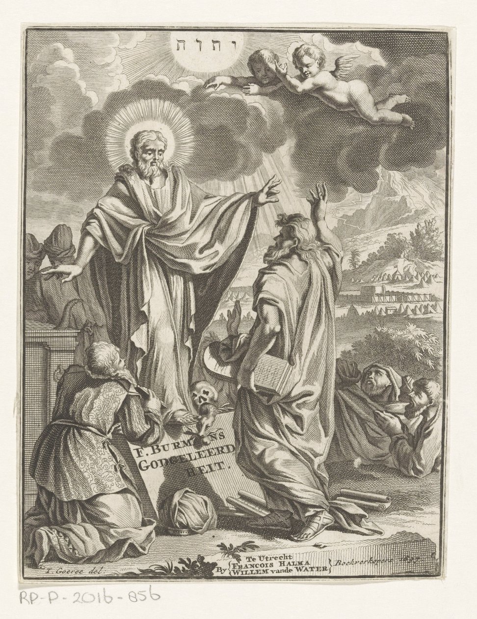 İsa, Musa ve diz çökmüş figür ile alegorik temsil Başlık sayfası: Frans Burman, Theology, 1697 by Anonymous