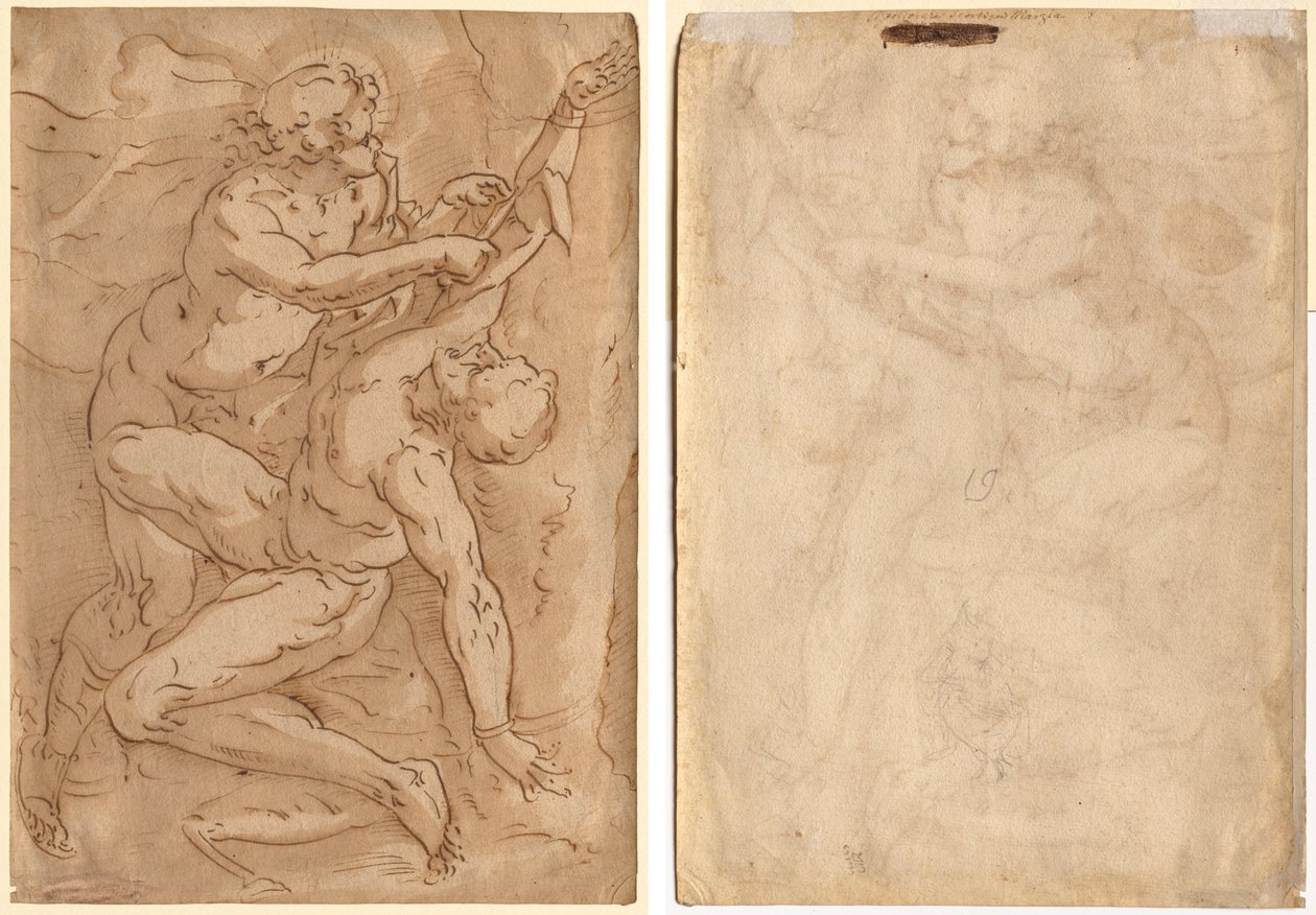 Apollo Flaying Marsyas (rekto) Bir Anne ve Çocuğun İki Eskizi (verso) by Anonymous