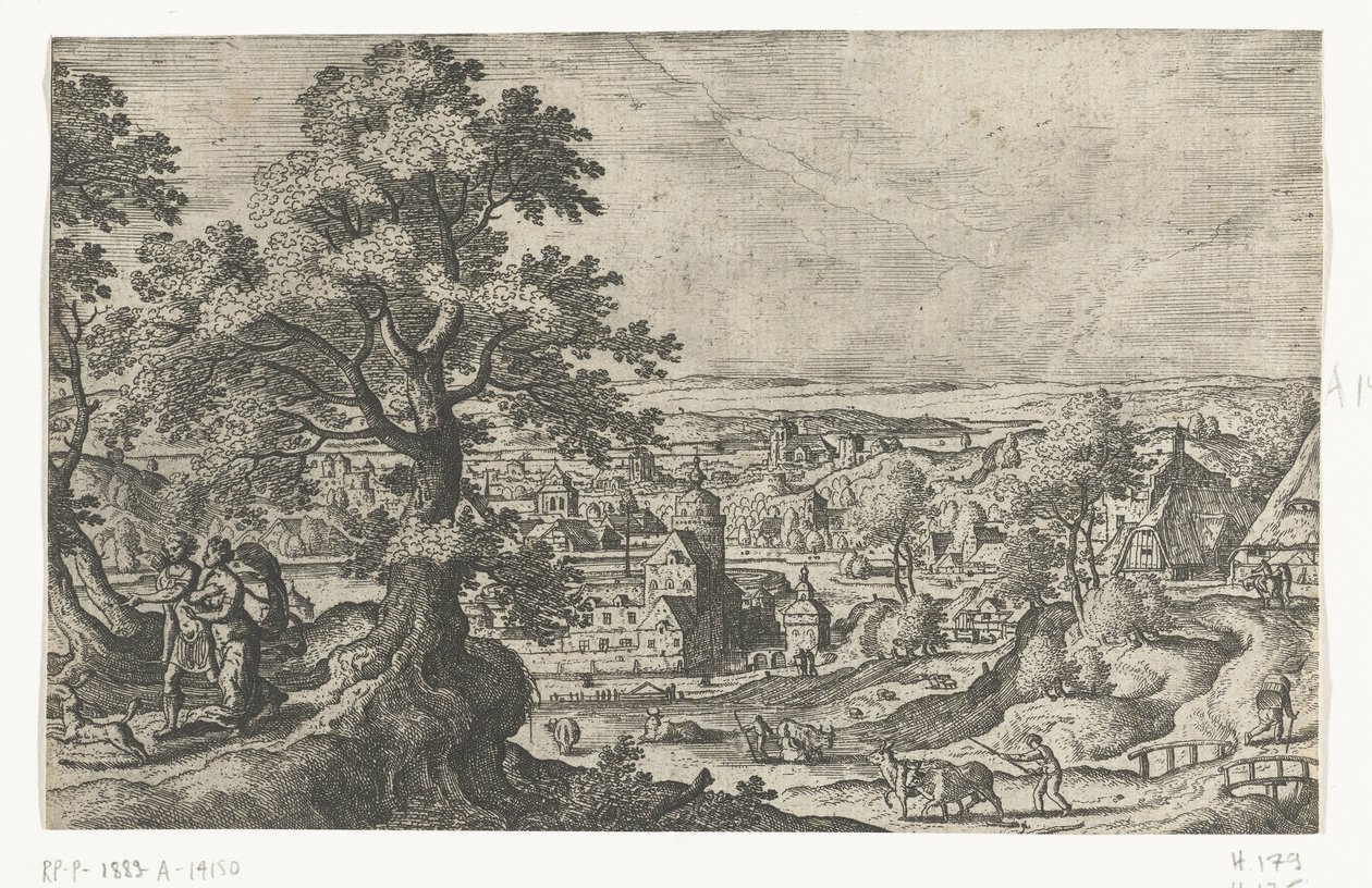 Apollon genç bir kadınla yürüyor Mitolojik ve İncil sahneleri içeren manzaralar (dizi adı) by Anonymous