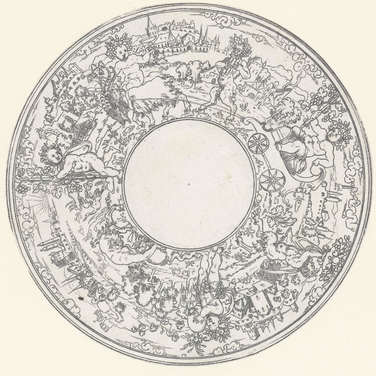 Bacchus bir keçi vagonuna biniyor Yemekler: Bacchus ve Entourage Alayı ile Manzaralar (dizi başlığı) by Anonymous
